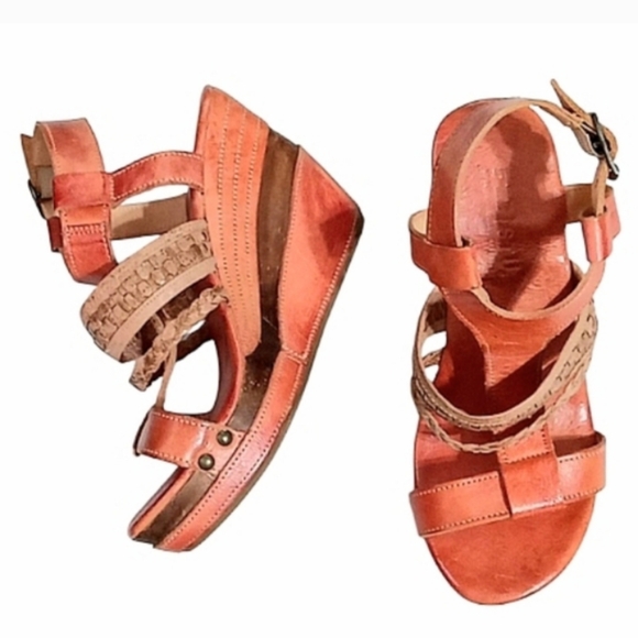 BED STU Jaslyn Platform Wedge Sandals in Rare Rustic Orange Leather Size 9 - Picture 5 of 12